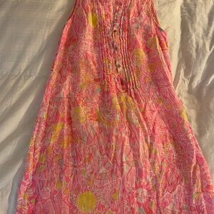 Lilly Pulitzer Pink, Yellow & Green Sleeveless Sun-Print Linen Dress